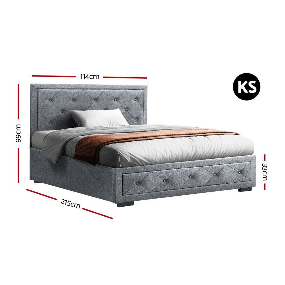 Artiss Bed Frame King Single Size Gas Lift Storage Mattress Base Wooden Grey-1