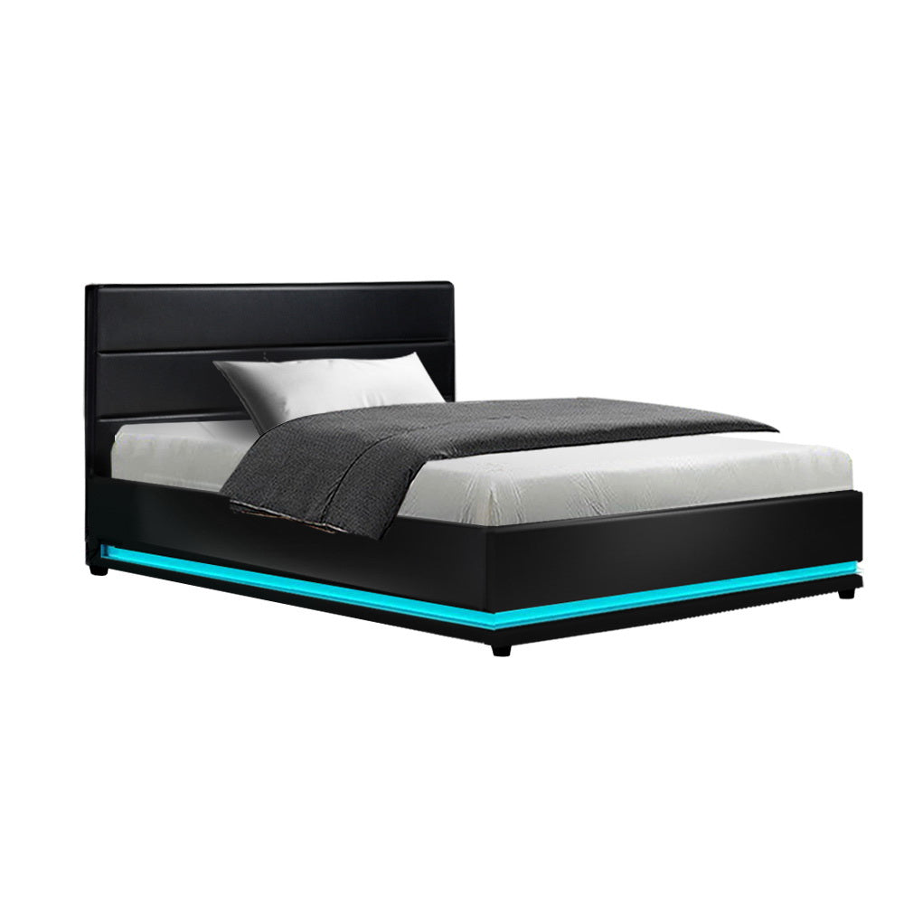 Artiss Bed Frame King Single Size LED Gas Lift Black LUMI-0