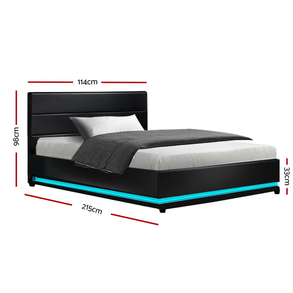 Artiss Bed Frame King Single Size LED Gas Lift Black LUMI-1