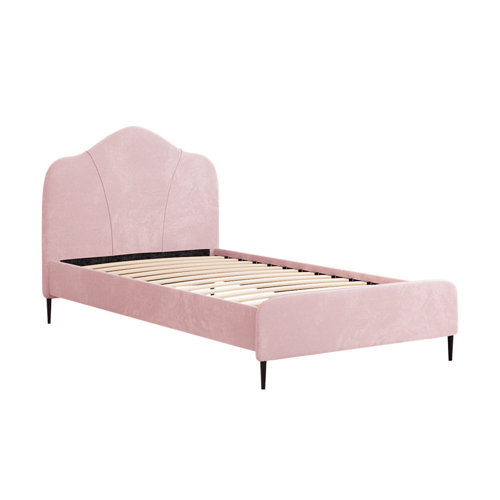 Artiss Bed Frame King Single Size Velvet Pink OLAN-0