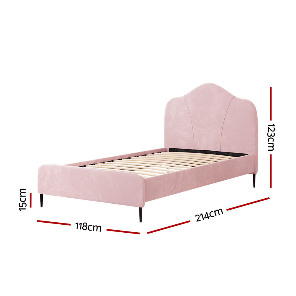 Artiss Bed Frame King Single Size Velvet Pink OLAN-1