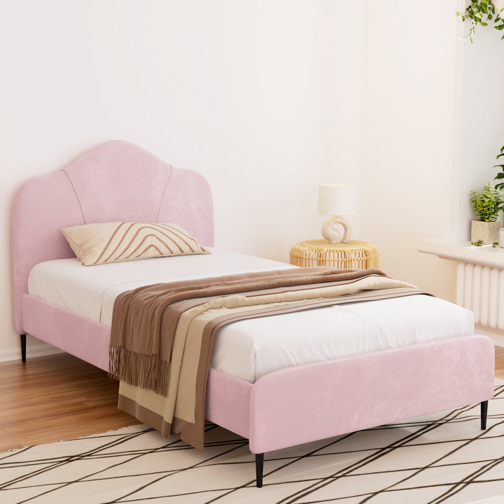 Artiss Bed Frame King Single Size Velvet Pink OLAN-6