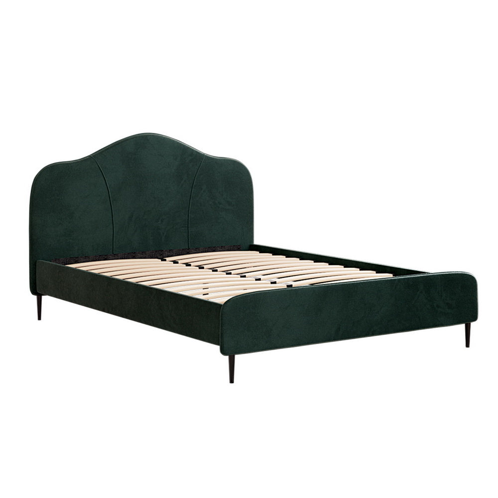 Artiss Bed Frame Queen Size Velvet Dark Green OLAN-0