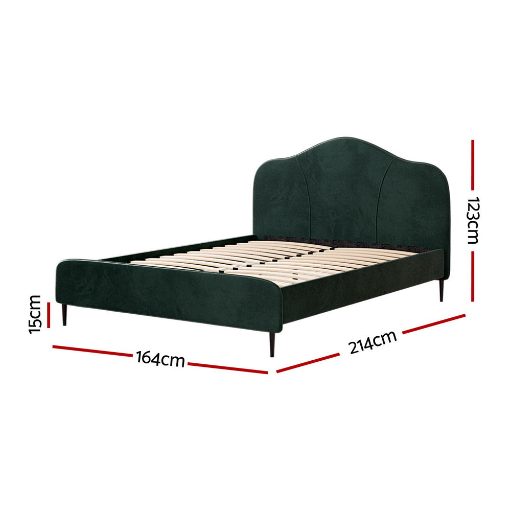 Artiss Bed Frame Queen Size Velvet Dark Green OLAN-1