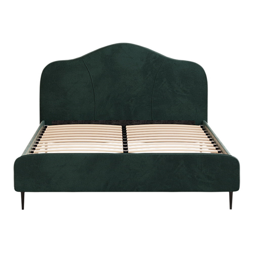 Artiss Bed Frame Queen Size Velvet Dark Green OLAN-2