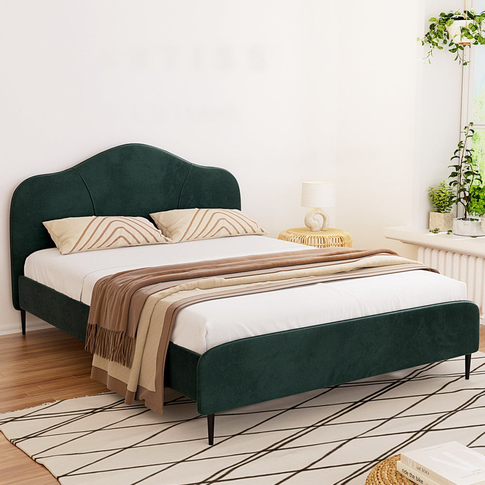 Artiss Bed Frame Queen Size Velvet Dark Green OLAN-6