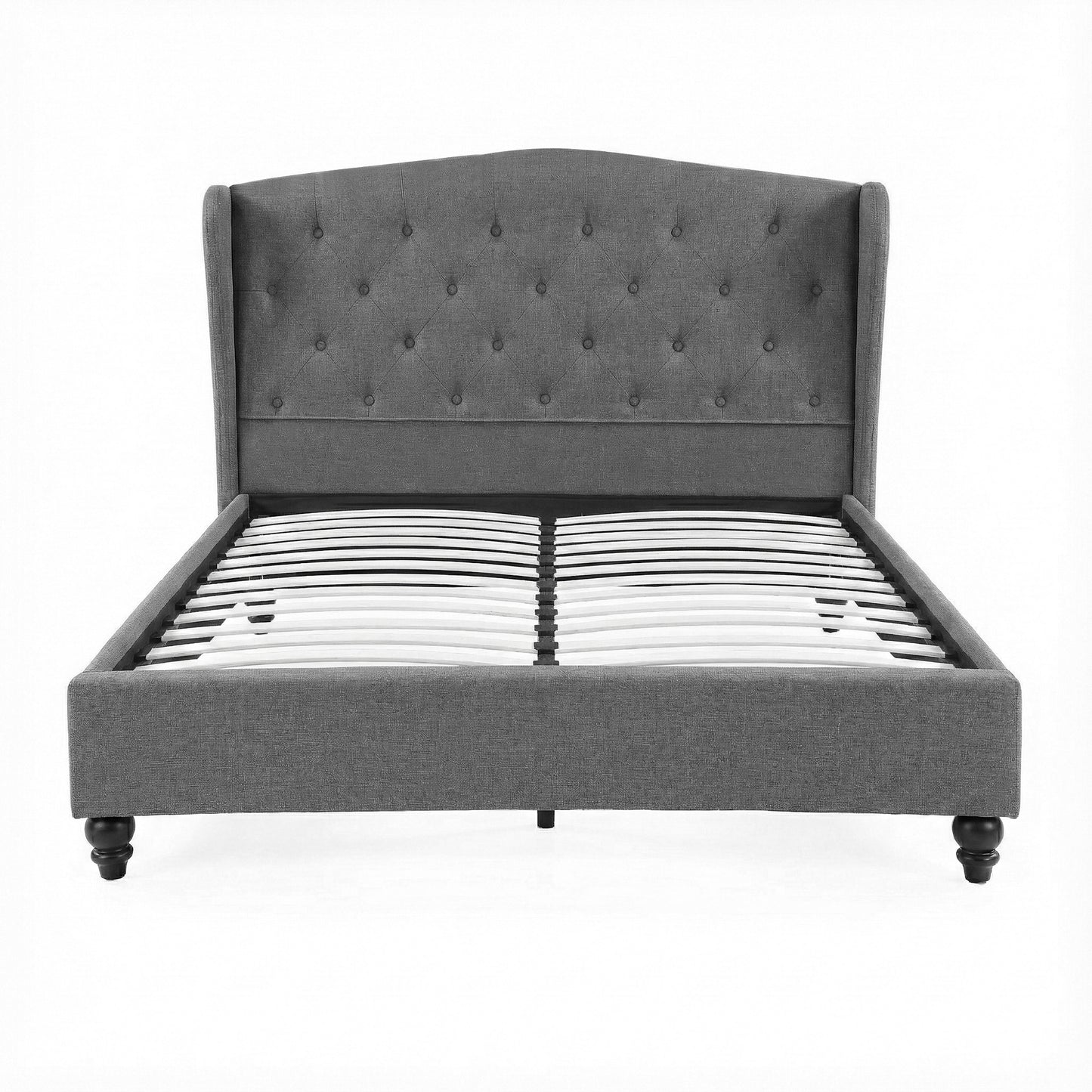 Artiss Double Bed Frame with Wingback Headboard Grey Linen Upholstered Platform Bed Base-2