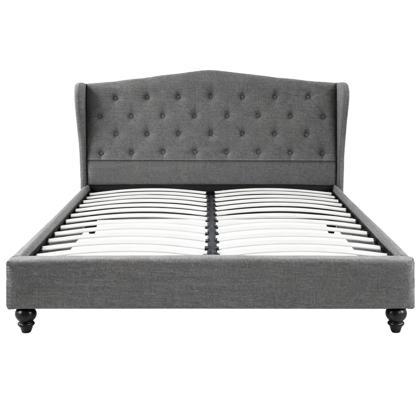 Artiss Queen Bed Frame with Wingback Headboard Grey Linen Upholstered Platform Bed Base-2