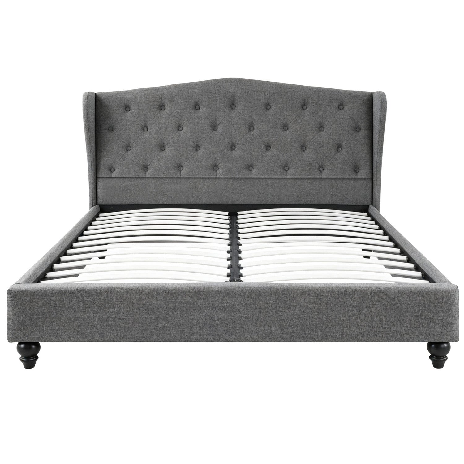 Artiss Queen Bed Frame with Wingback Headboard Grey Linen Upholstered Platform Bed Base-2
