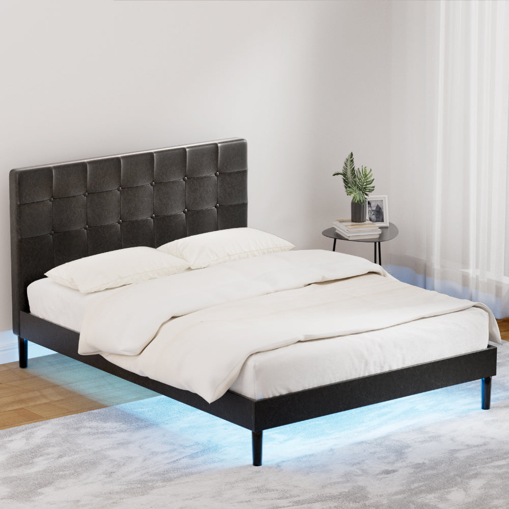 Artiss Bed Frame Double Size LED Black RAVI-6