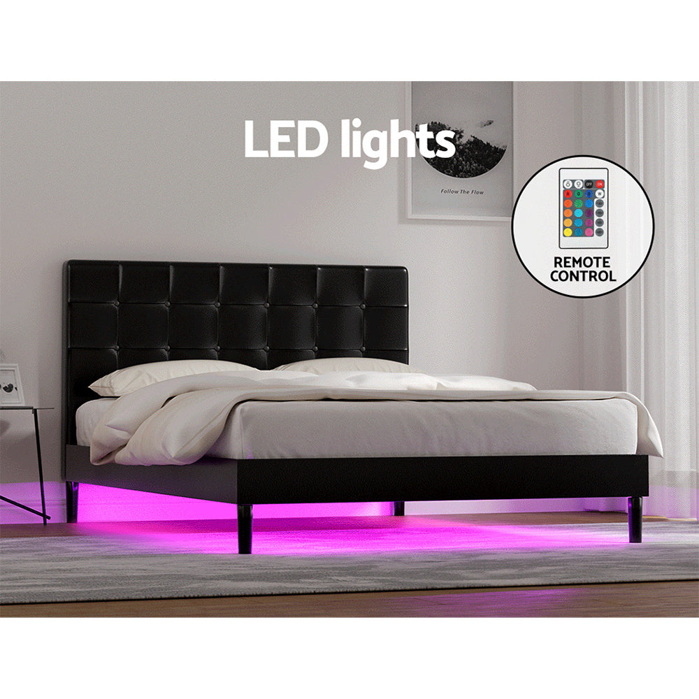 Artiss Bed Frame Double Size LED Black RAVI-4