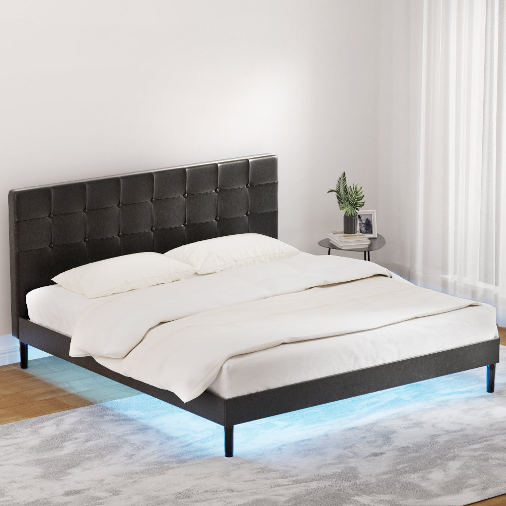 Artiss Bed Frame King Size LED Black RAVI-6