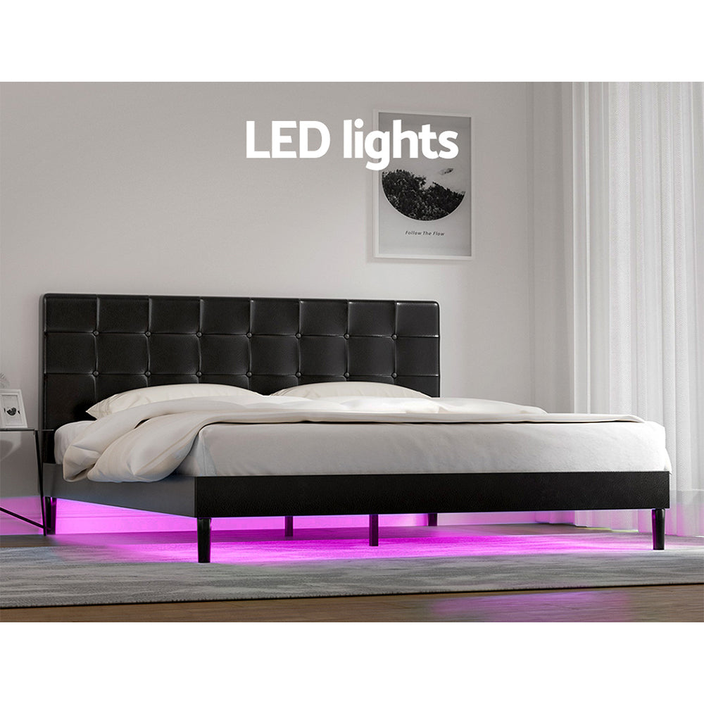 Artiss Bed Frame King Size LED Black RAVI-4