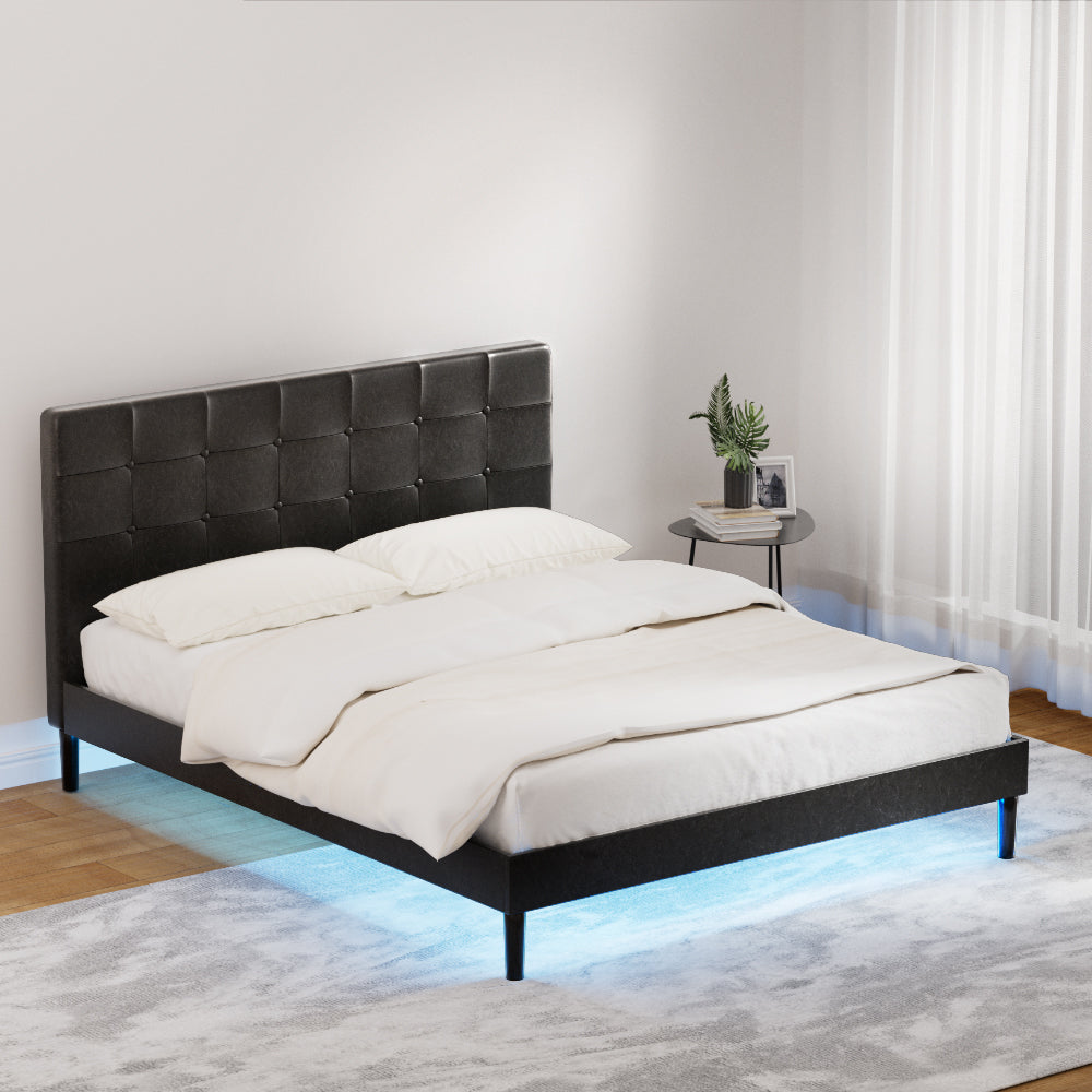 Artiss Bed Frame Queen Size LED Black RAVI-6