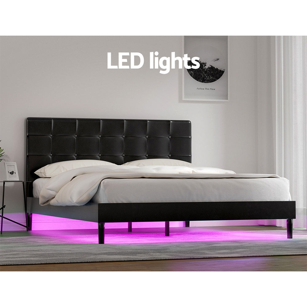 Artiss Bed Frame Queen Size LED Black RAVI-4