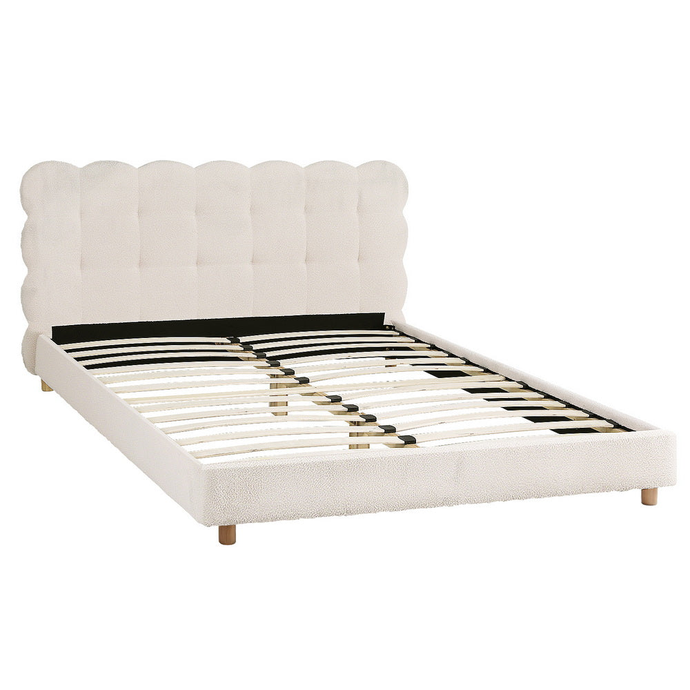 Artiss Double Bed Frame Cloud Headboard Boucle Fabric Mattress Platform Base White-0