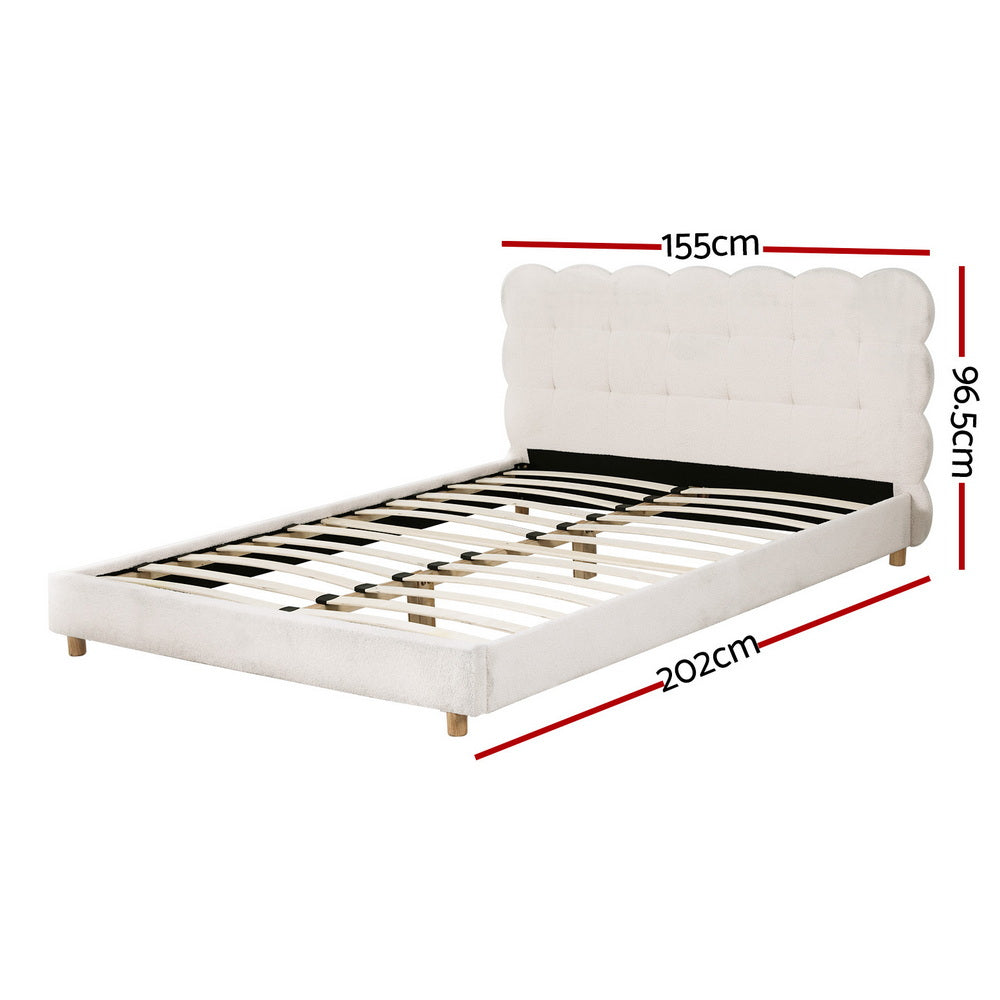 Artiss Double Bed Frame Cloud Headboard Boucle Fabric Mattress Platform Base White-1