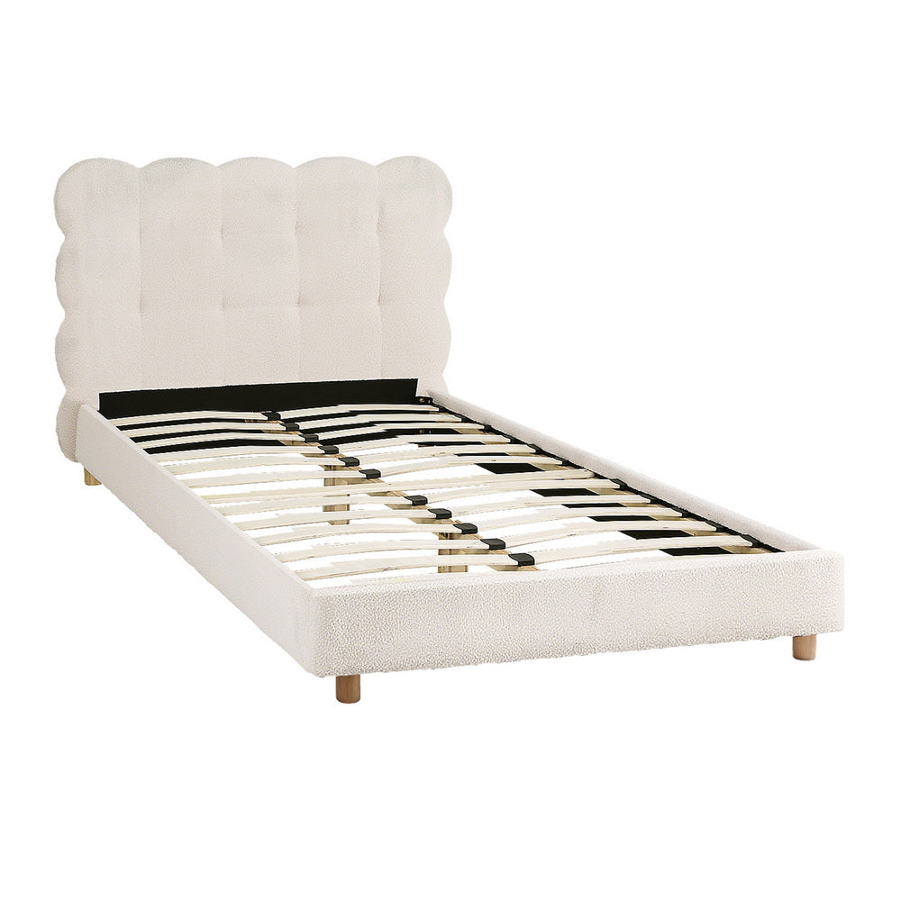 Artiss King Single Bed Frame Cloud Headboard Boucle Fabric Mattress Platform Base White-0