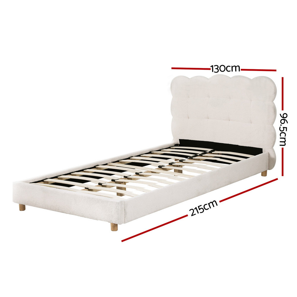 Artiss King Single Bed Frame Cloud Headboard Boucle Fabric Mattress Platform Base White-1