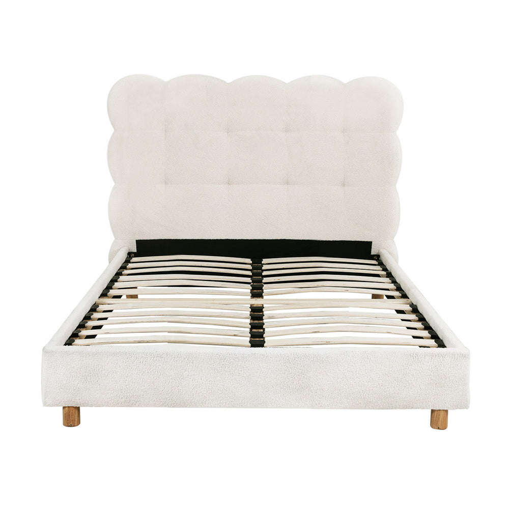 Artiss King Single Bed Frame Cloud Headboard Boucle Fabric Mattress Platform Base White-2