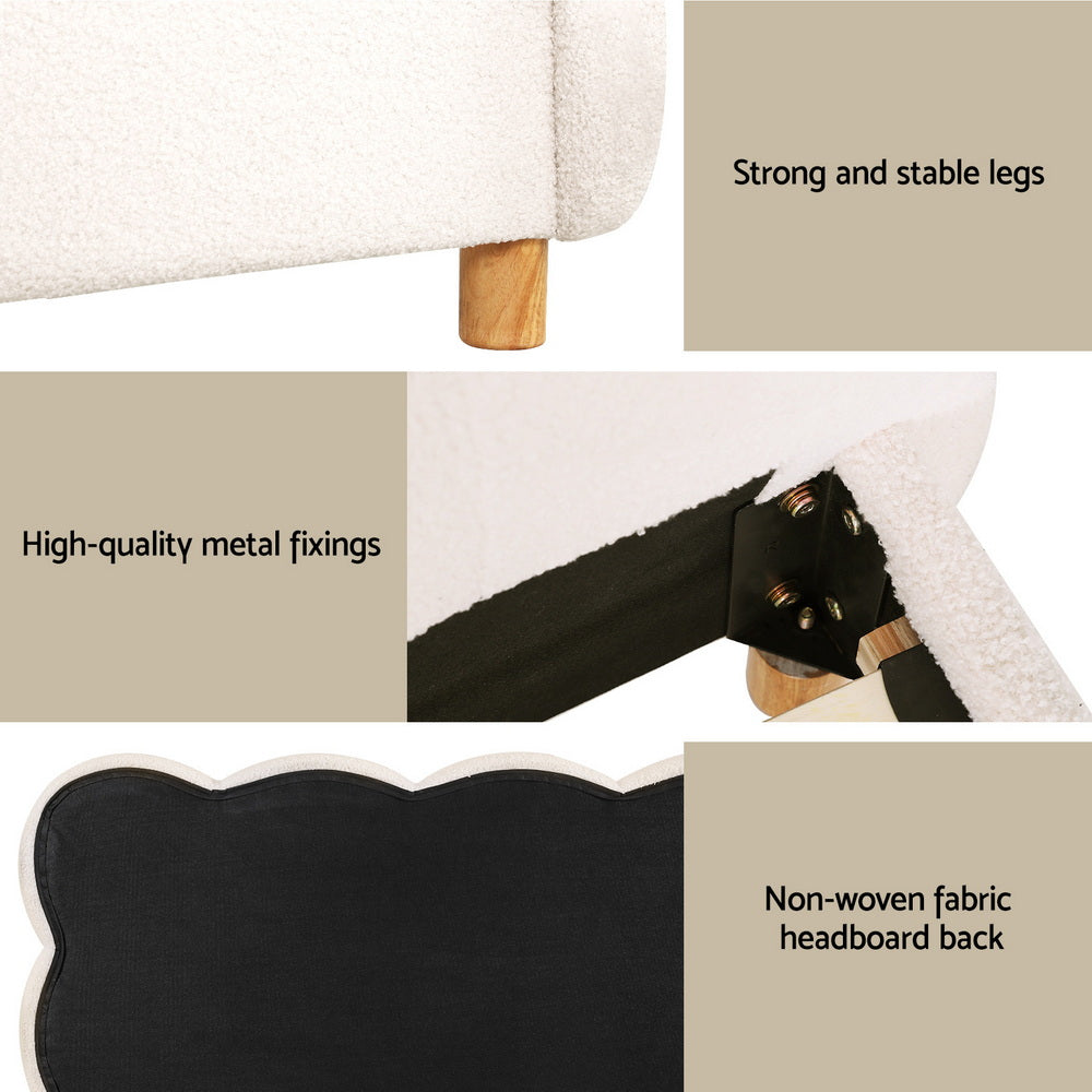 Artiss King Single Bed Frame Cloud Headboard Boucle Fabric Mattress Platform Base White-5