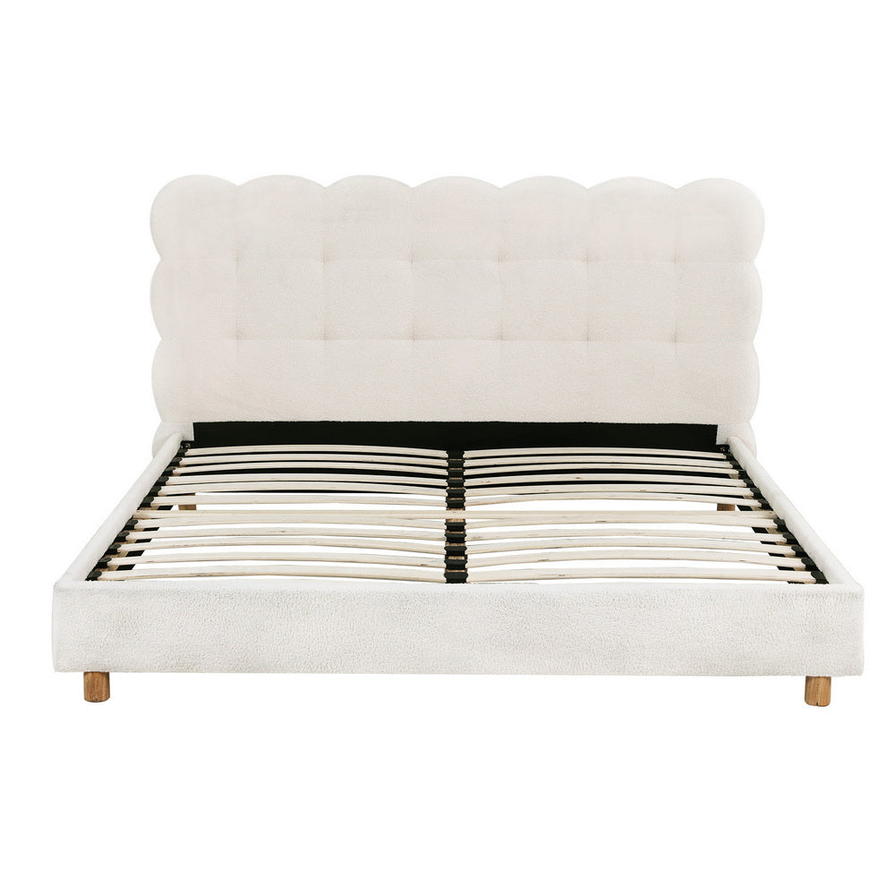 Artiss Queen Bed Frame Cloud Headboard Boucle Fabric Mattress Platform Base White-2