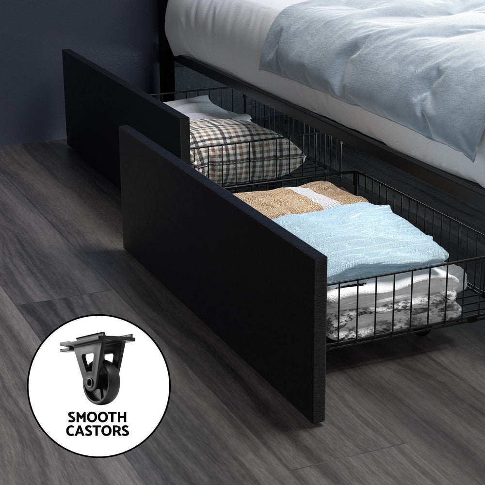 Artiss Bed Frame Double Size LED with 4 Drawers Black DUNN-5