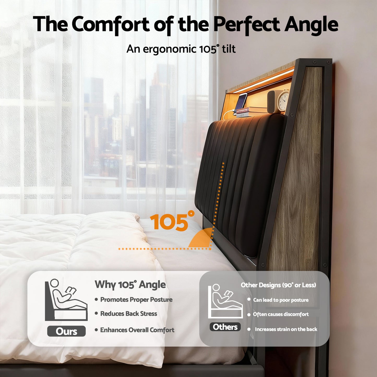 Artiss Queen Bed Frame LED Storage Headboard with Charging Station Black-5