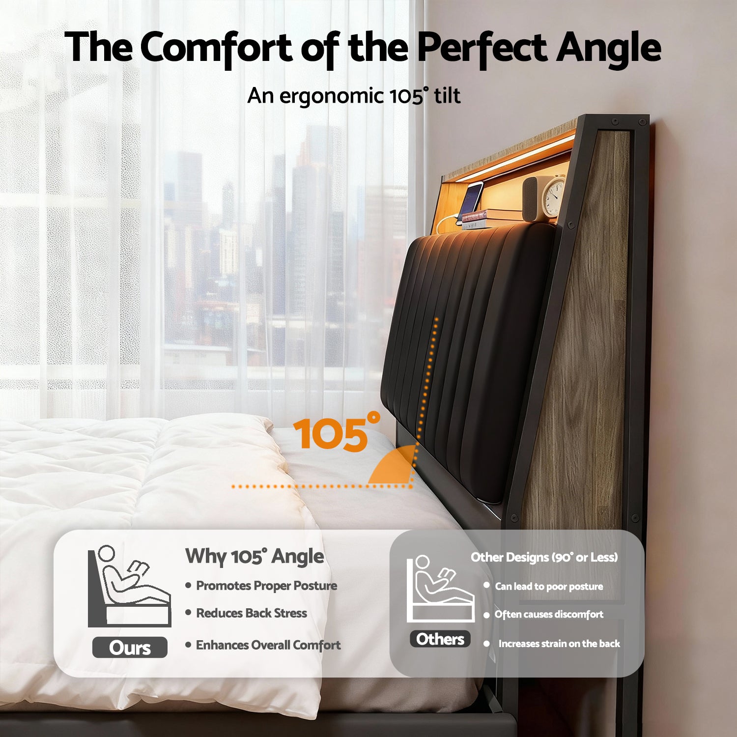 Artiss Queen Bed Frame LED Storage Headboard with Charging Station Black-5