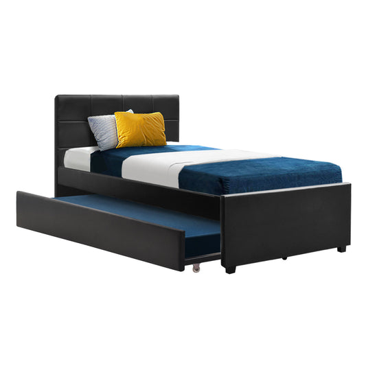 Artiss Bed Frame King Single Size Trundle Daybed Black-0