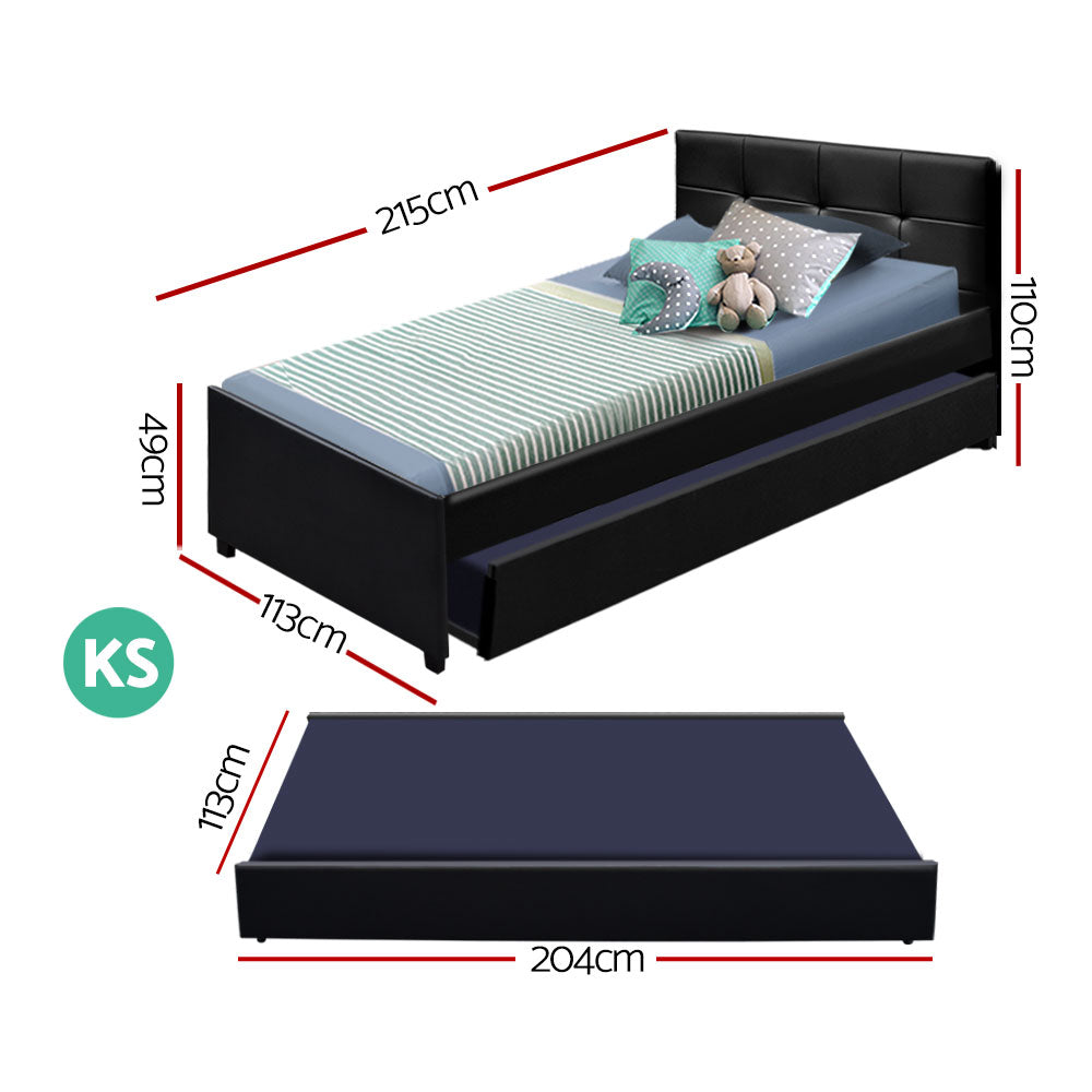 Artiss Bed Frame King Single Size Trundle Daybed Black-1