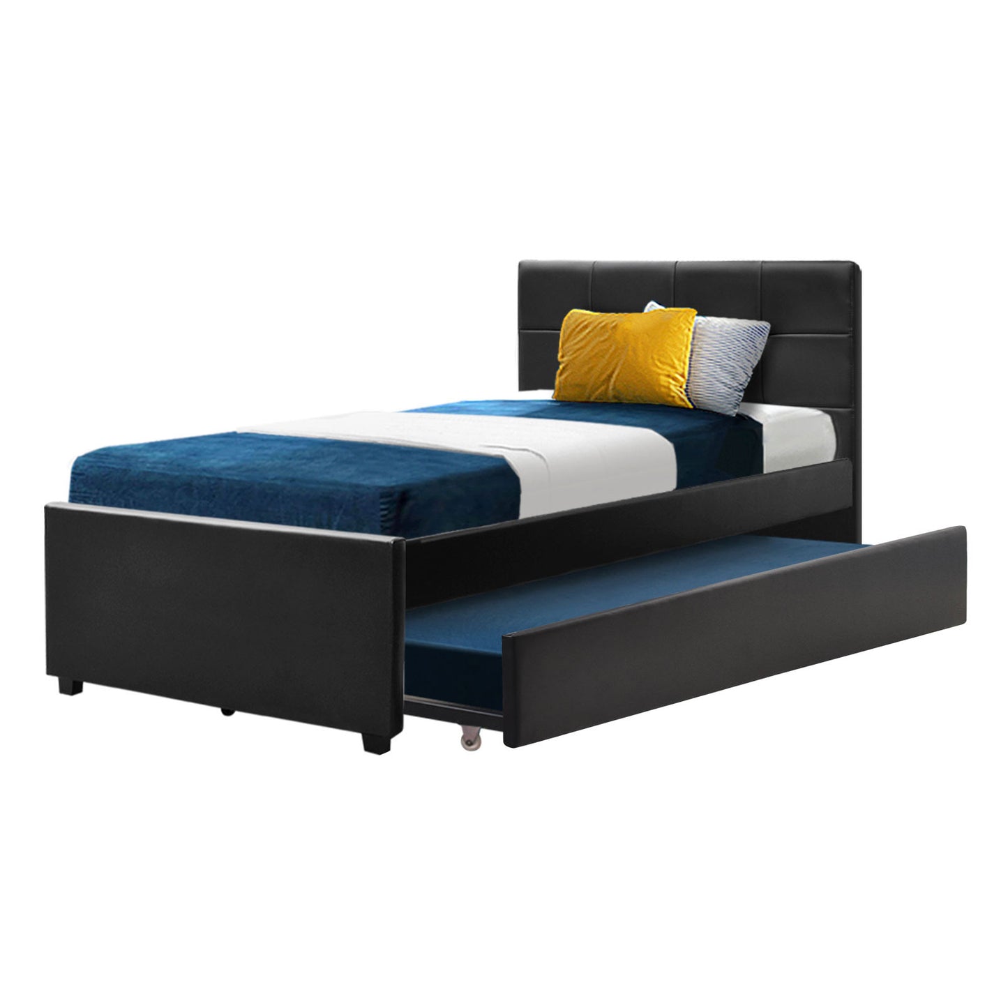 Artiss Bed Frame King Single Size Trundle Daybed Black-2