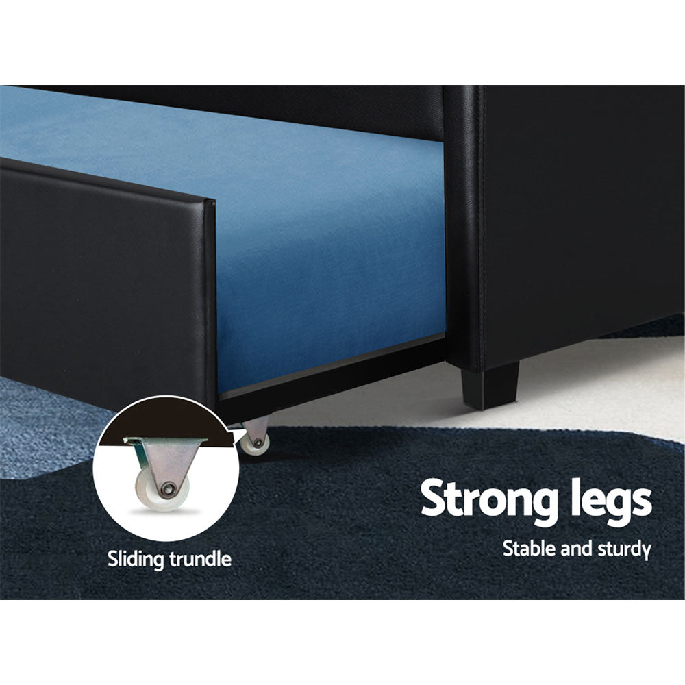 Artiss Bed Frame King Single Size Trundle Daybed Black-5