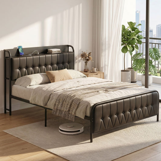 Artiss Double Bed Frame with Storage Headboard SAA Certified Charging Station