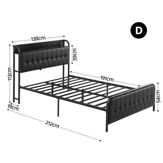Artiss Double Bed Frame with Storage Headboard SAA Certified Charging Station