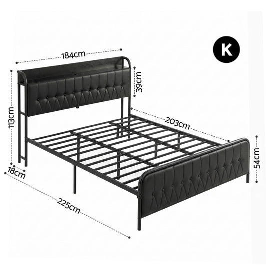 Artiss King Bed Frame with Storage Headboard SAA Certified Charging Station