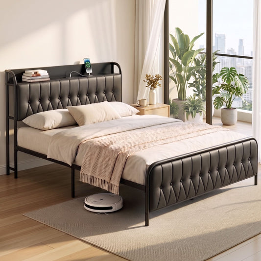 Artiss Queen Bed Frame with Storage Headboard SAA Certified Charging Station