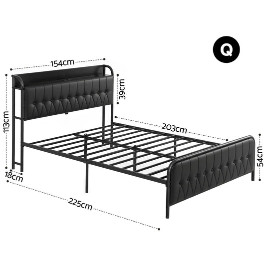 Artiss Queen Bed Frame with Storage Headboard SAA Certified Charging Station