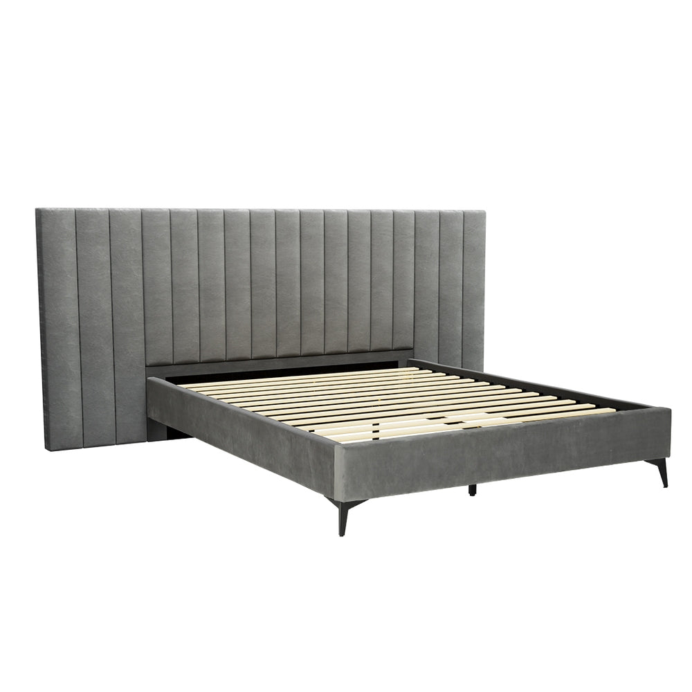 Artiss Bed Frame Queen Size Velvet Grey LOTT-0