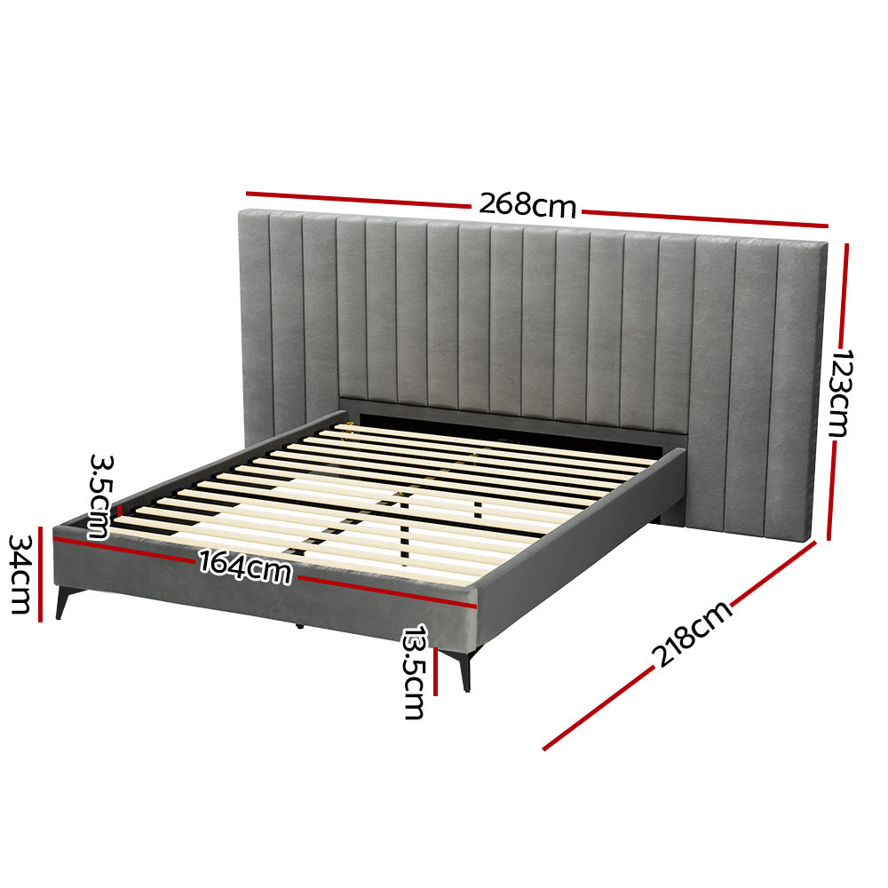 Artiss Bed Frame Queen Size Velvet Grey LOTT-1