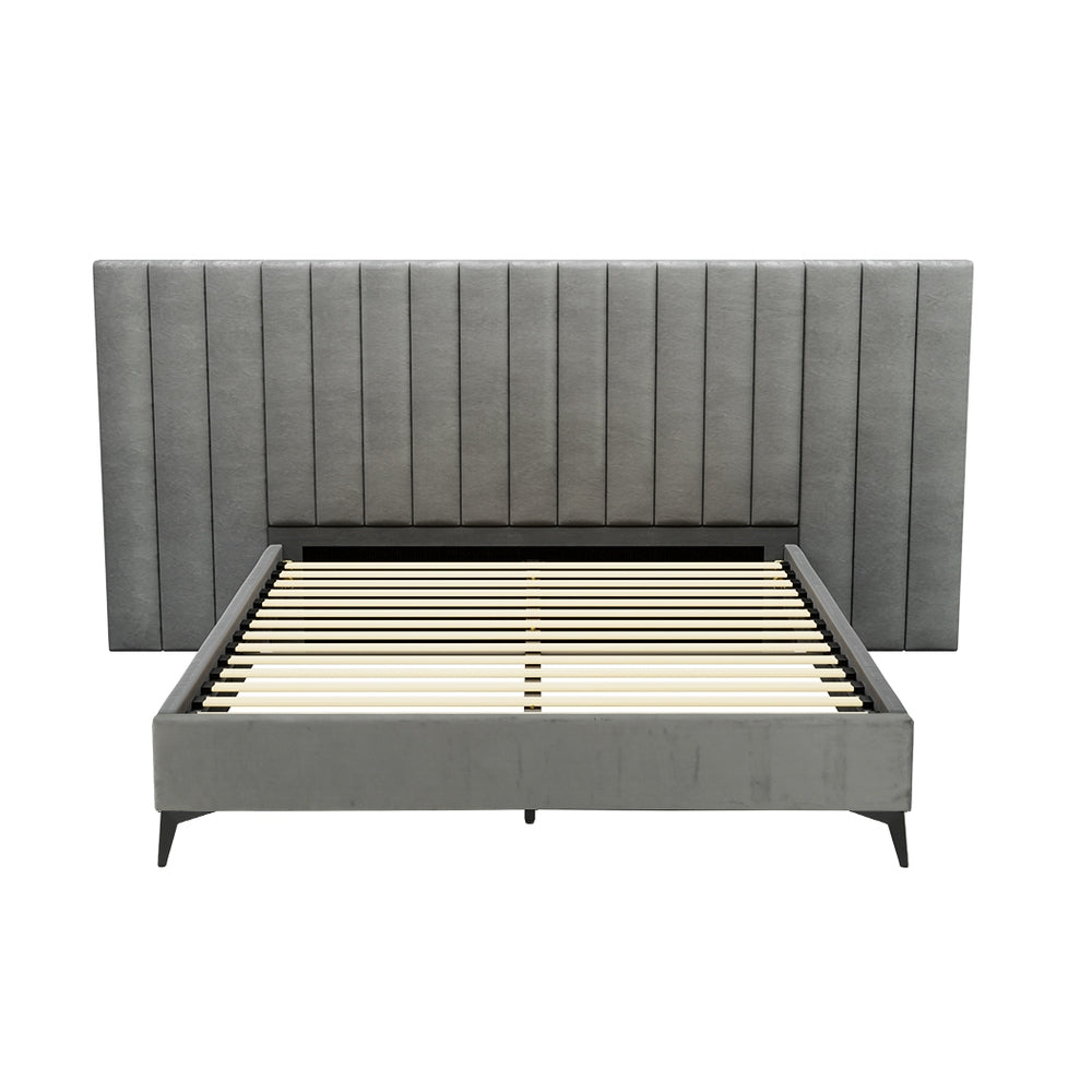 Artiss Bed Frame Queen Size Velvet Grey LOTT-2