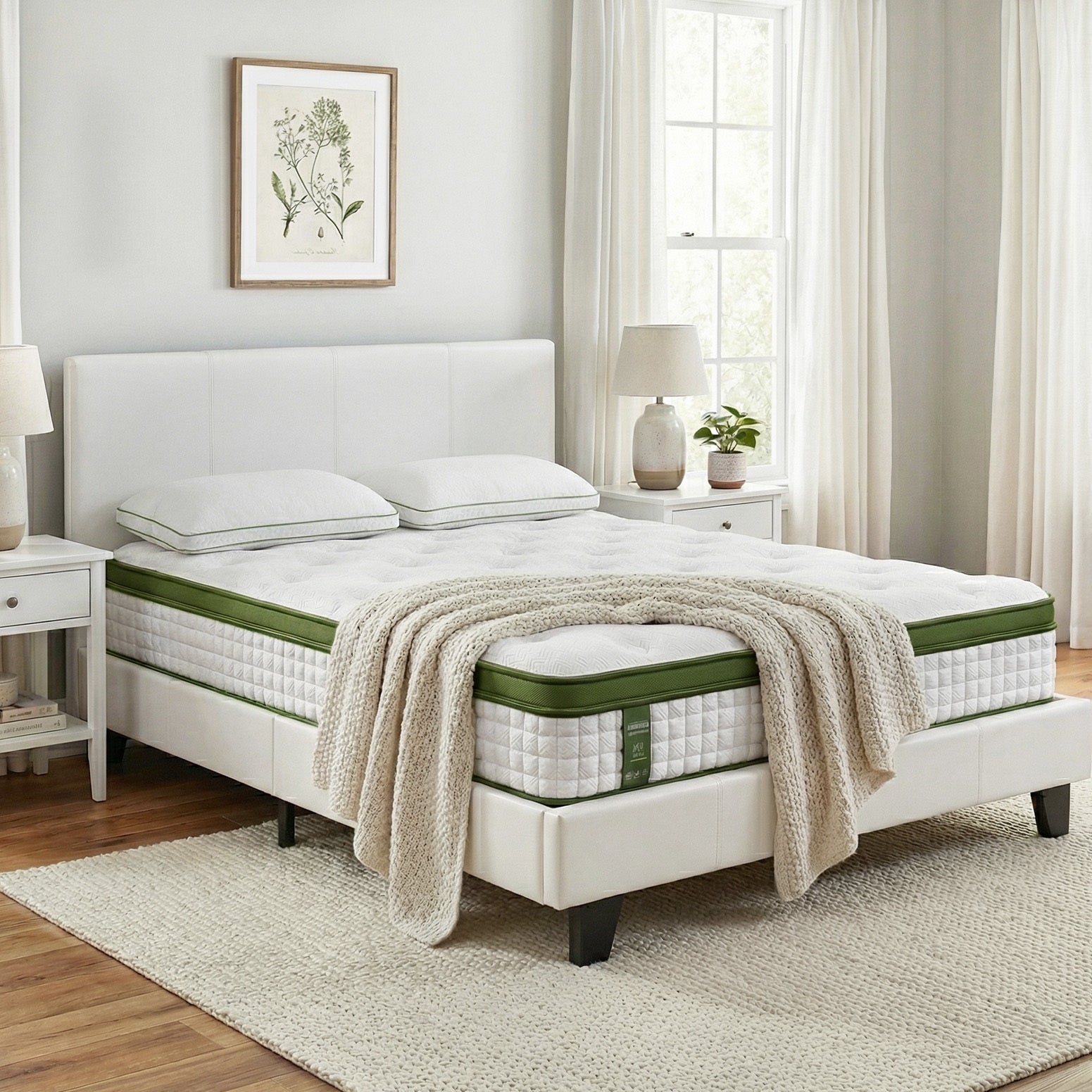 Artiss Double Bed Frame Platform White PVC Leather Hybrid Mattress Modern-0
