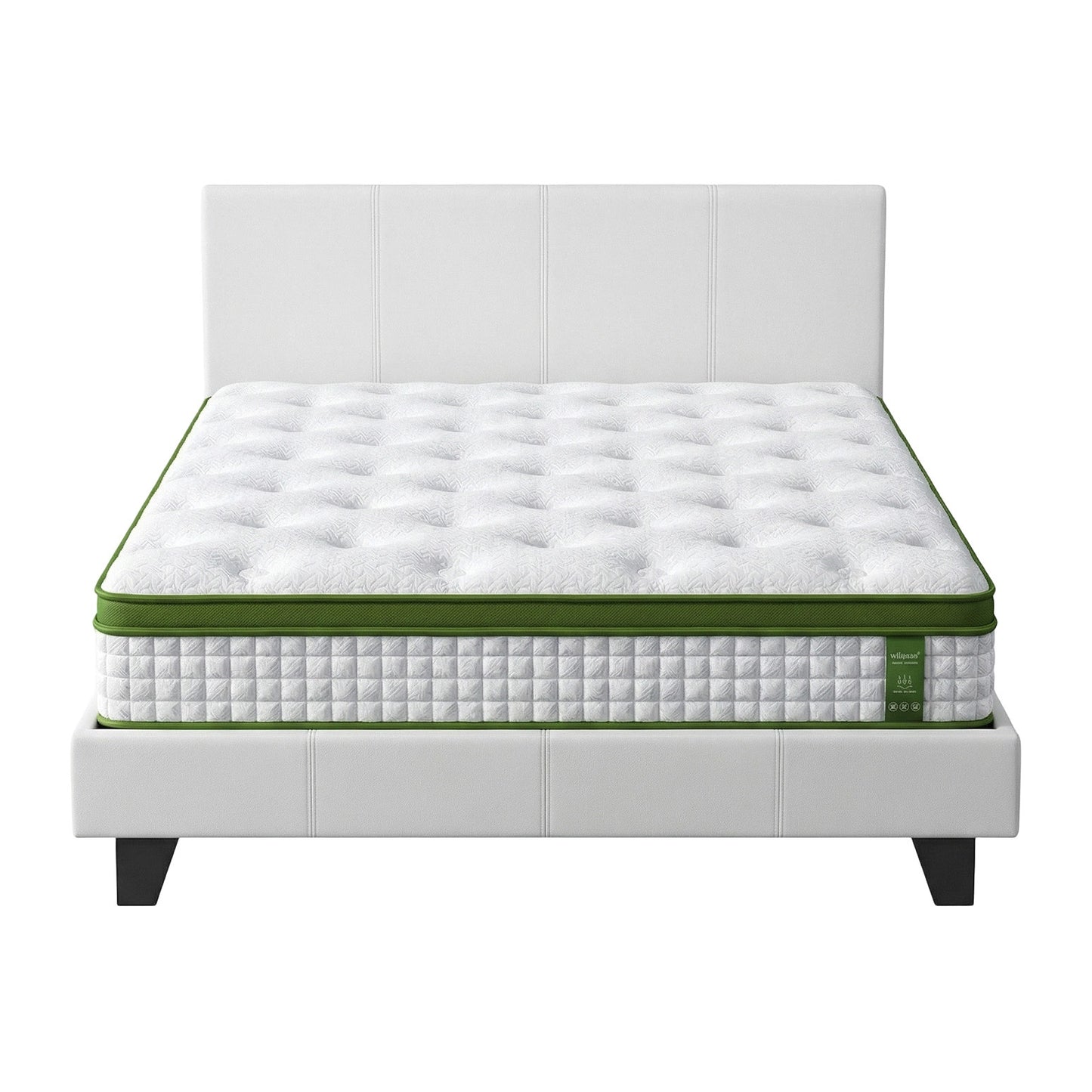 Artiss Double Bed Frame Platform White PVC Leather Hybrid Mattress Modern-2