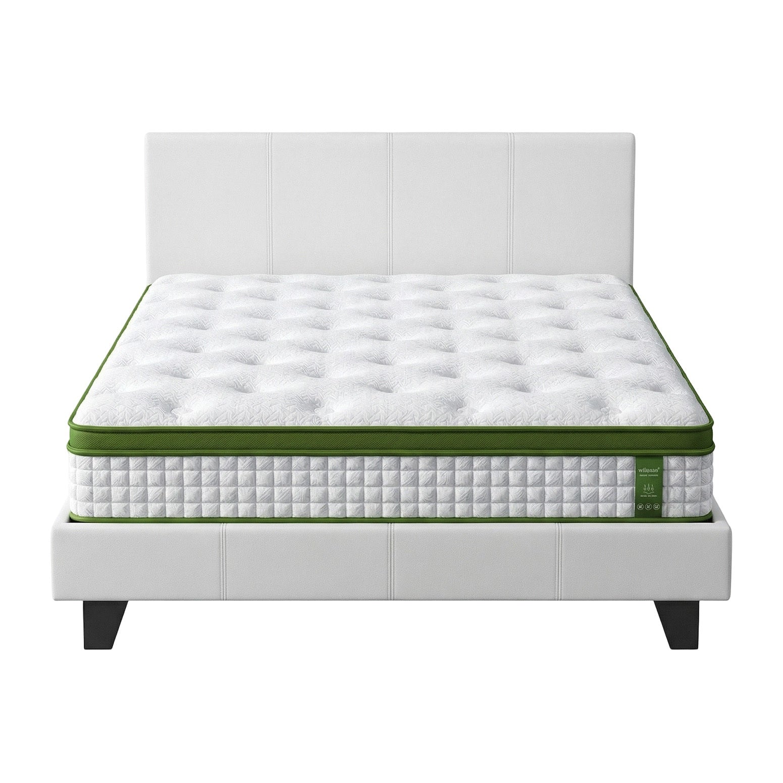 Artiss Double Bed Frame Platform White PVC Leather Hybrid Mattress Modern-2
