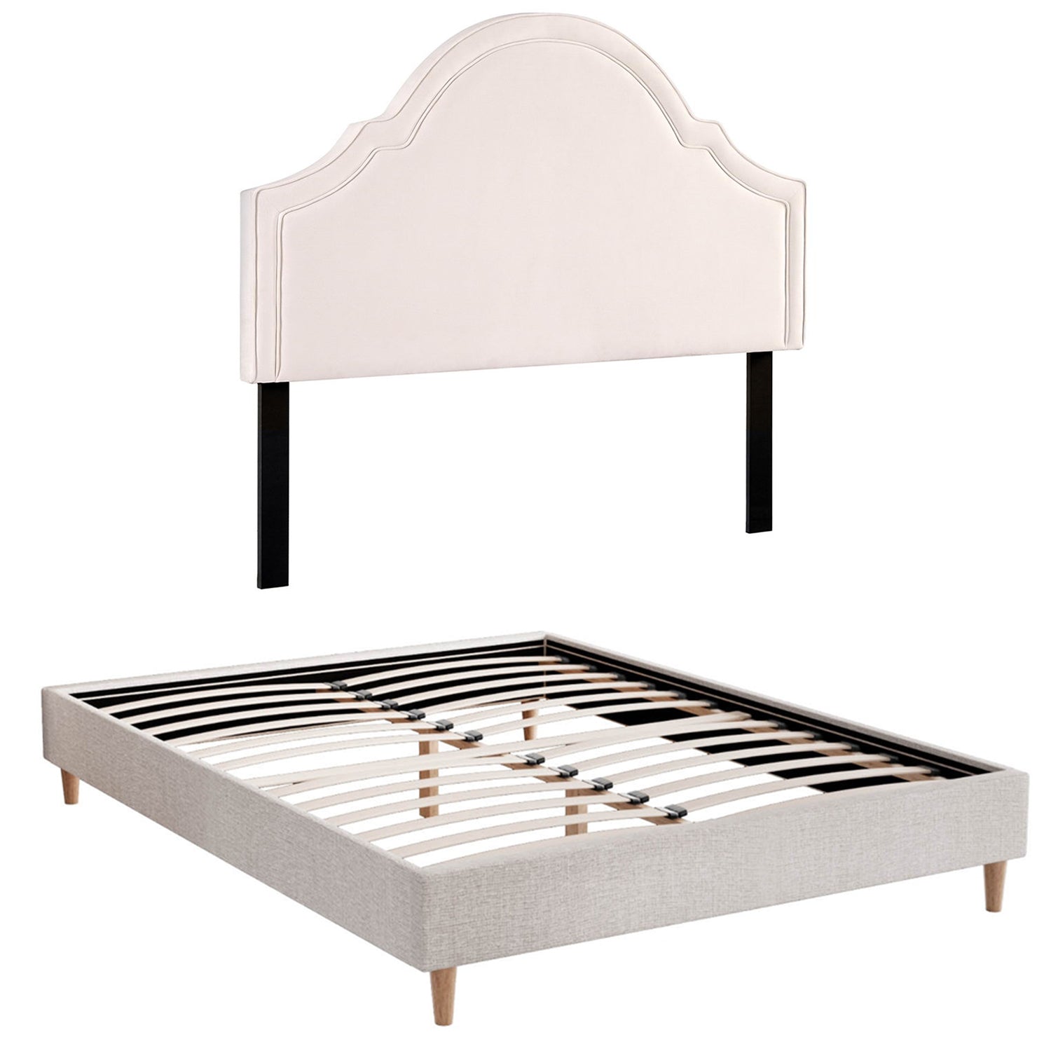Artiss Queen Bed Frame with Storage Scalloped Velvet Headboard Wooden Platform Base-1