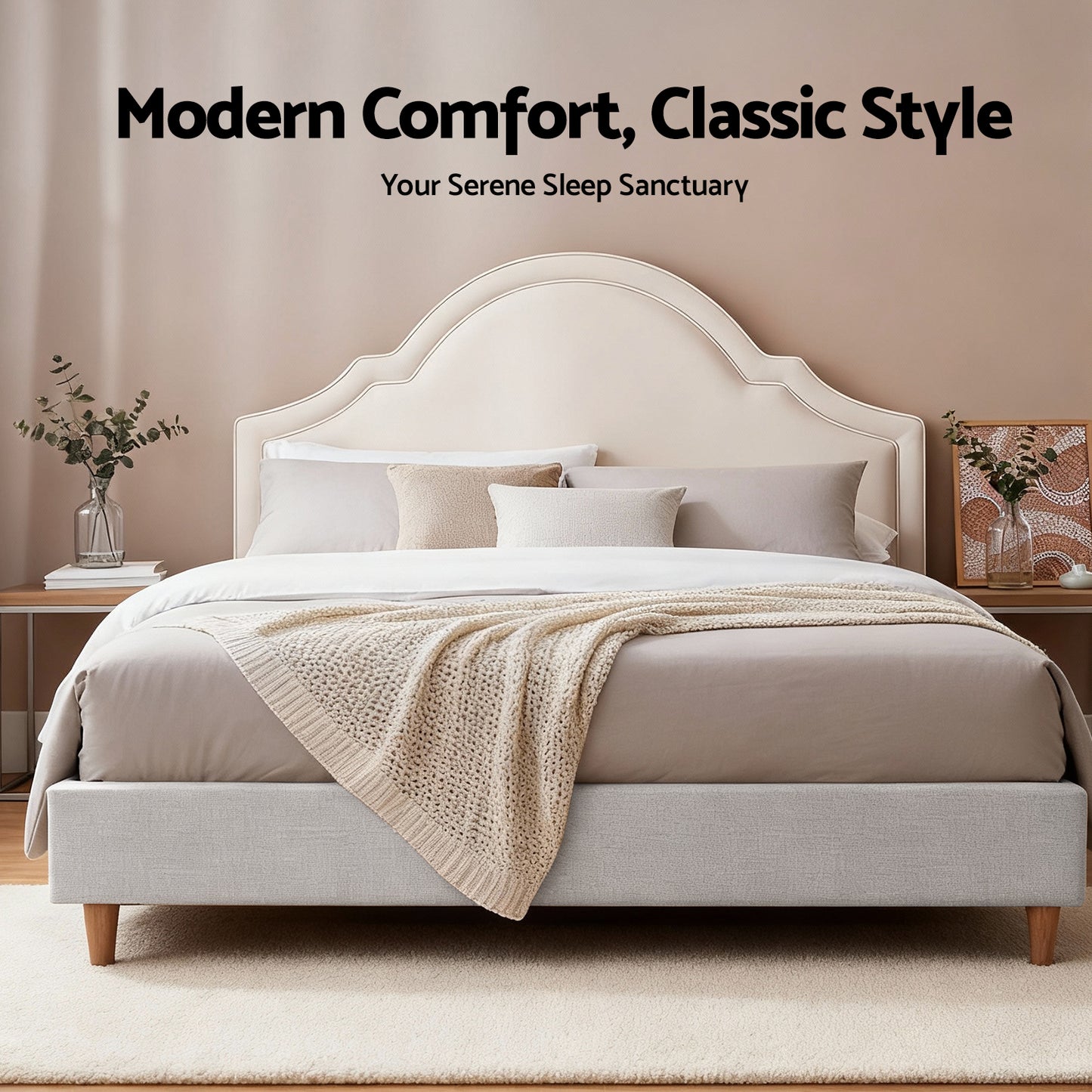 Artiss Queen Bed Frame with Storage Scalloped Velvet Headboard Wooden Platform Base-3