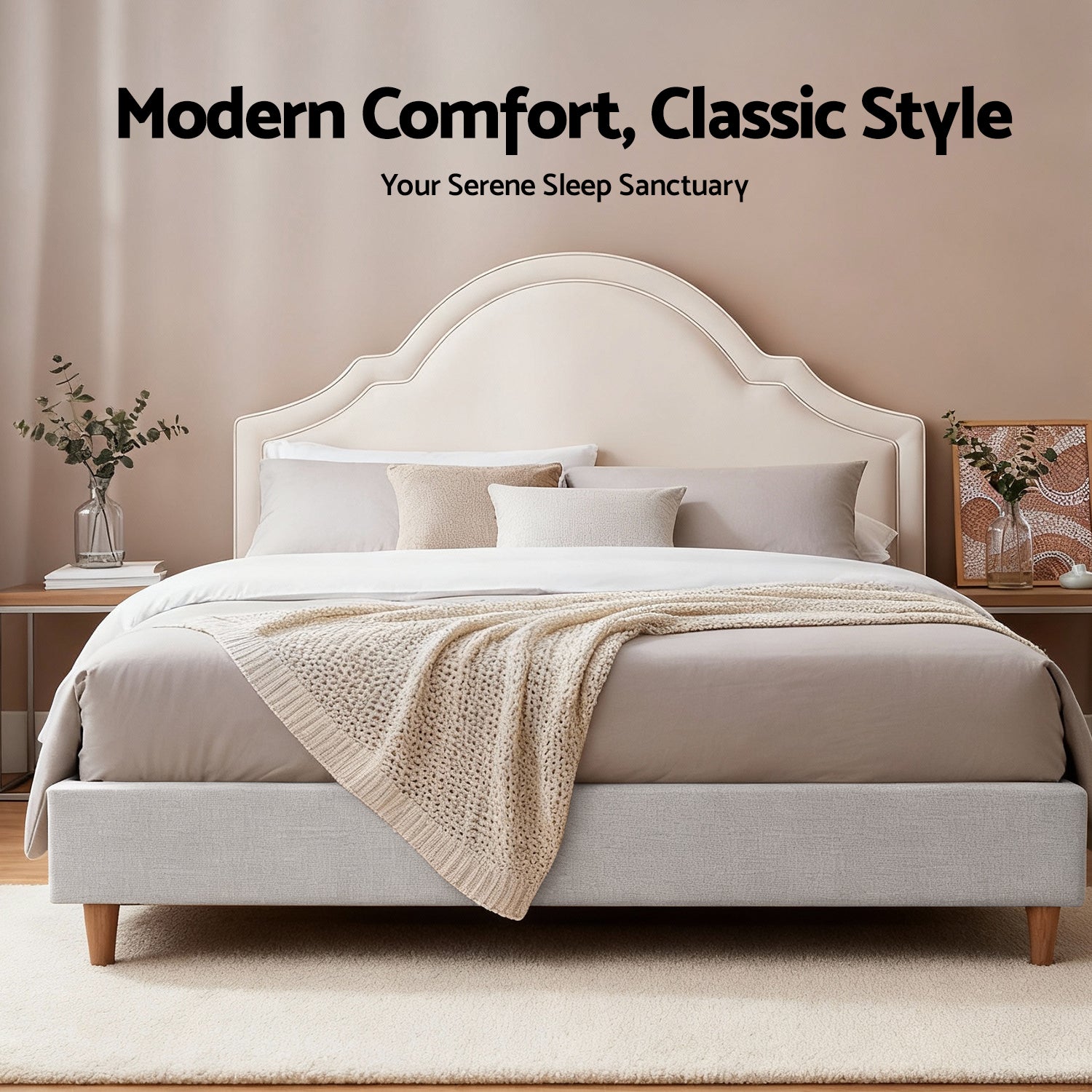 Artiss Queen Bed Frame with Storage Scalloped Velvet Headboard Wooden Platform Base-3