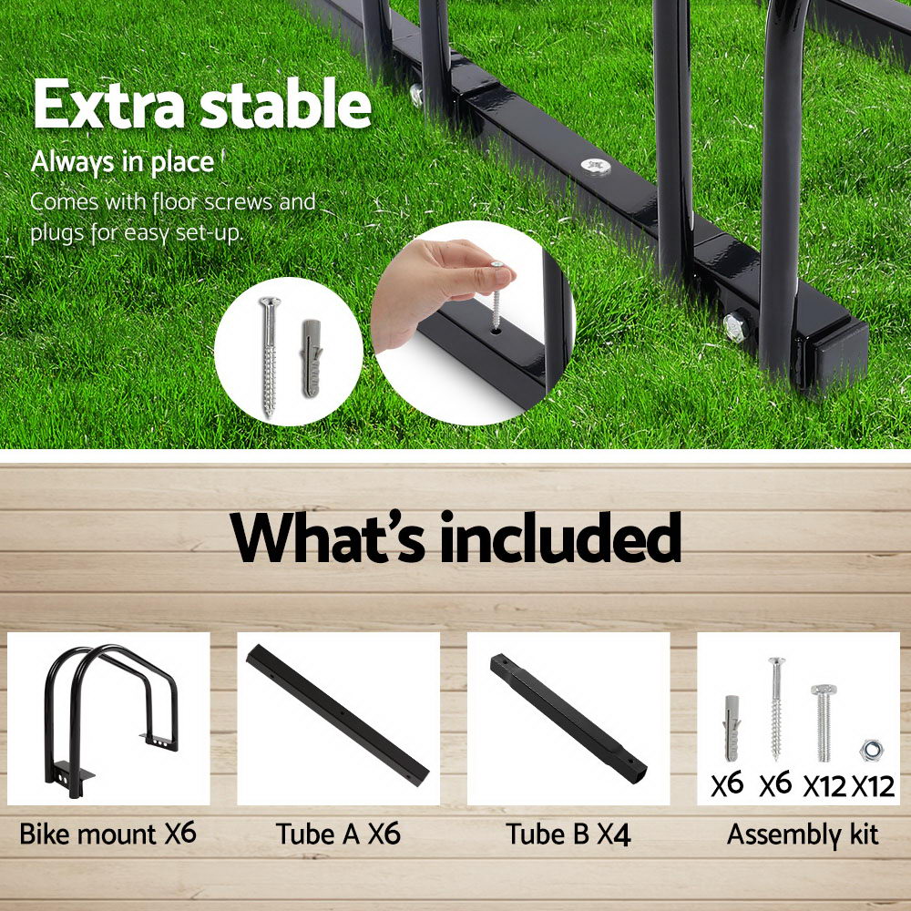 Weisshorn 6 Bike Stand Rack Bicycle Storage Floor Parking Holder Cycling Black-5