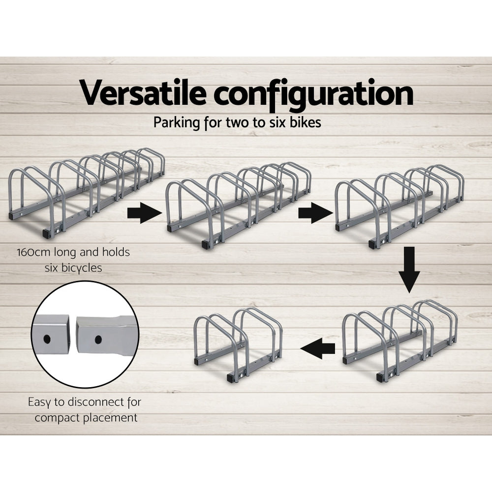 Weisshorn 6 Bike Stand Rack Bicycle Storage Floor Parking Holder Cycling Silver-3