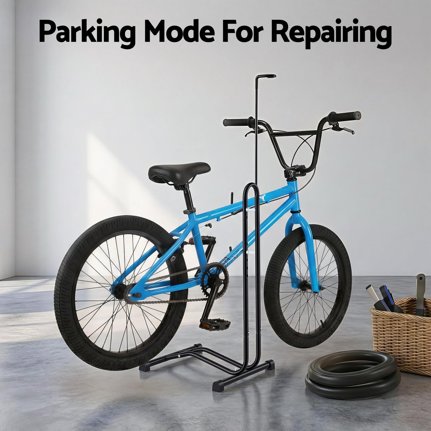 Weisshorn 4-in-1 Bike Parking Stand Vertical Floor Storage Rack for 24"-27.5" Bicycles, Adjustable Height Repair Maintenance Stand, Stable Indoor Garage Space Saver with Non-slip Rubber Feet